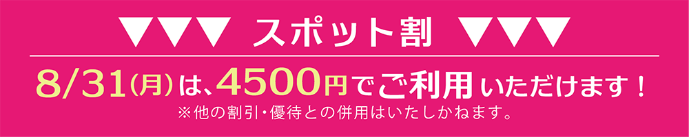 スポット割 8/31(月)は、4,500円でご利用いただけます！