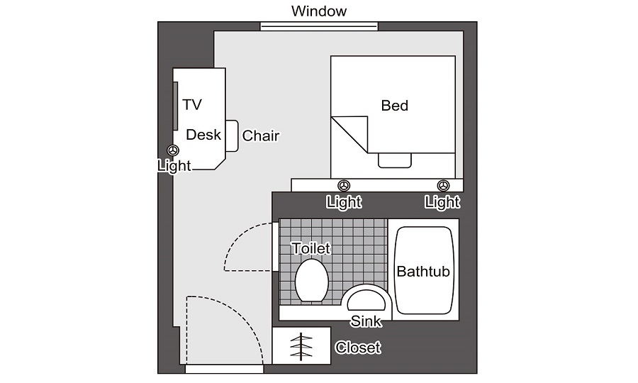 シングルルームの見取り図 シングルルームの見取り図