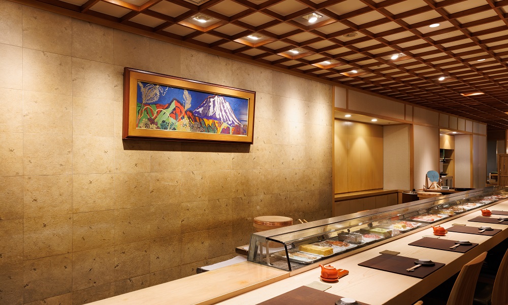 地下1階　一寿し店舗内　秋の富士　片岡球子作